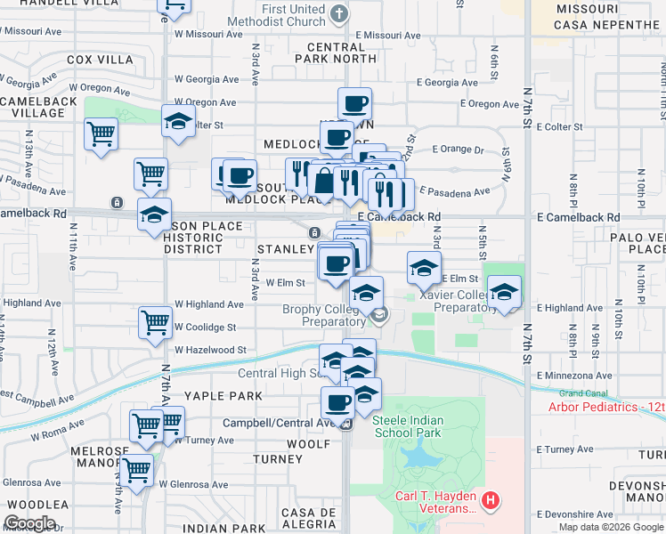 map of restaurants, bars, coffee shops, grocery stores, and more near in Phoenix