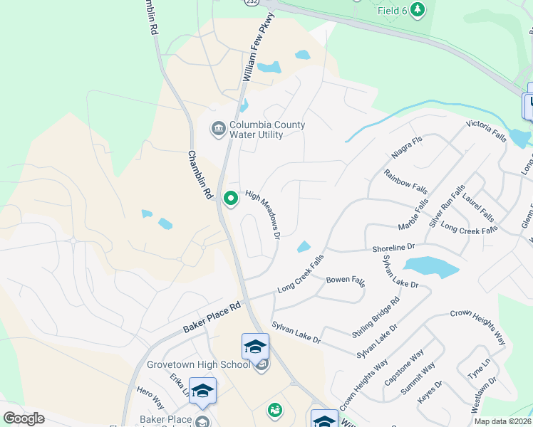 map of restaurants, bars, coffee shops, grocery stores, and more near 4837 High Meadows Drive in Grovetown