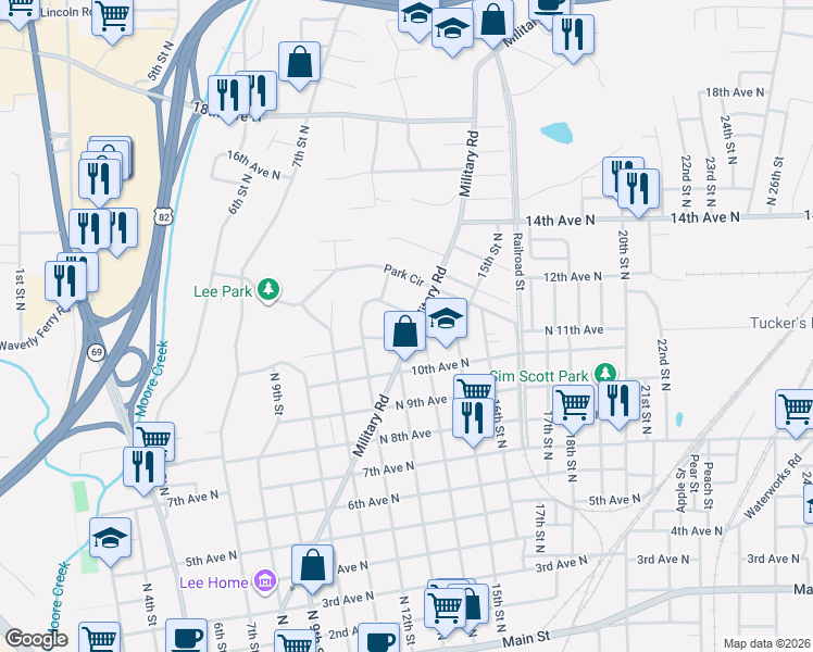 map of restaurants, bars, coffee shops, grocery stores, and more near 1213-1215 North 11th Avenue in Columbus