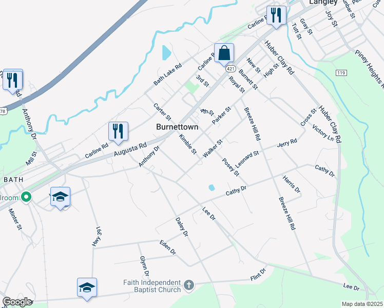 map of restaurants, bars, coffee shops, grocery stores, and more near 128 Kimble Street in Warrenville