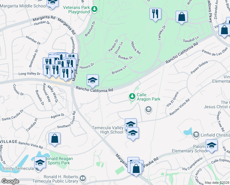 map of restaurants, bars, coffee shops, grocery stores, and more near 31060 Corte Anza in Temecula