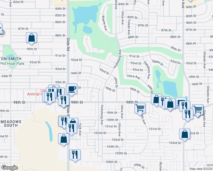 map of restaurants, bars, coffee shops, grocery stores, and more near 4818 96th Street in Lubbock