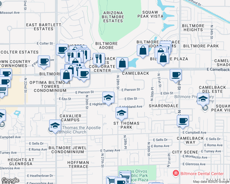 map of restaurants, bars, coffee shops, grocery stores, and more near 4744 North 28th Street in Phoenix