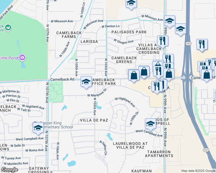 map of restaurants, bars, coffee shops, grocery stores, and more near 4835 North Palomilla Court in Phoenix