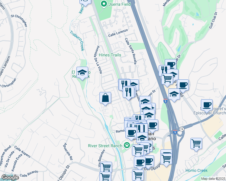 map of restaurants, bars, coffee shops, grocery stores, and more near 26523 Paseo Santa Clara in San Juan Capistrano