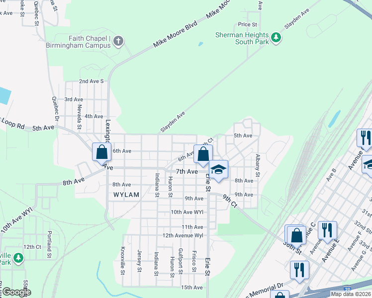 map of restaurants, bars, coffee shops, grocery stores, and more near 4200 6th Court in Birmingham