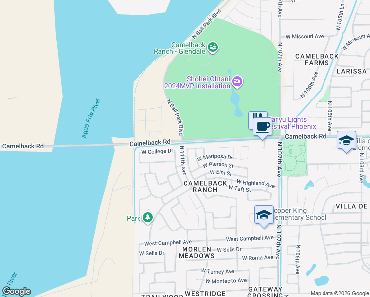 map of restaurants, bars, coffee shops, grocery stores, and more near 4912 North 110th Drive in Phoenix