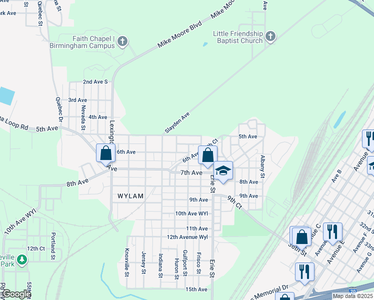 map of restaurants, bars, coffee shops, grocery stores, and more near 4300 6th Avenue in Birmingham