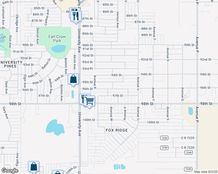 map of restaurants, bars, coffee shops, grocery stores, and more near 2309 96th Street in Lubbock