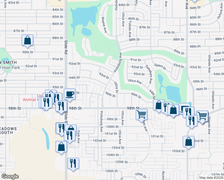 map of restaurants, bars, coffee shops, grocery stores, and more near 4818 96th Street in Lubbock