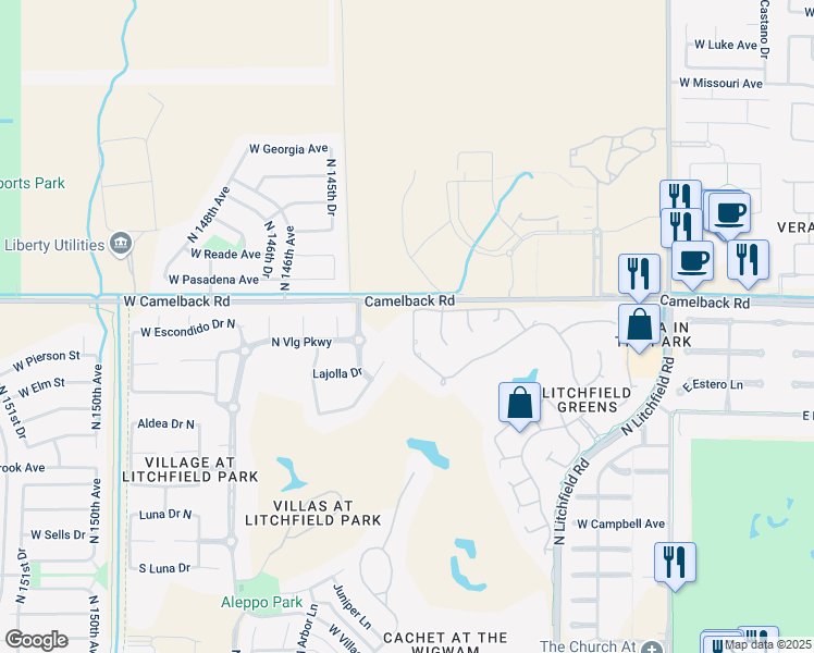 map of restaurants, bars, coffee shops, grocery stores, and more near 4905 North Greentree Drive West in Litchfield Park