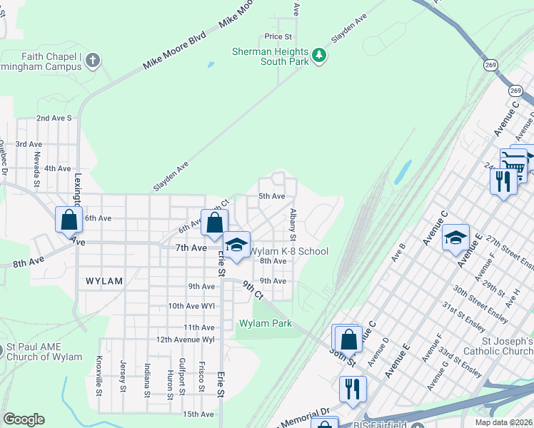 map of restaurants, bars, coffee shops, grocery stores, and more near 3741 7th Avenue in Birmingham