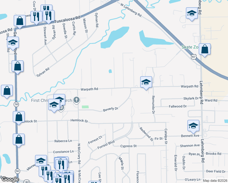 map of restaurants, bars, coffee shops, grocery stores, and more near 808 Danna Drive in Columbus