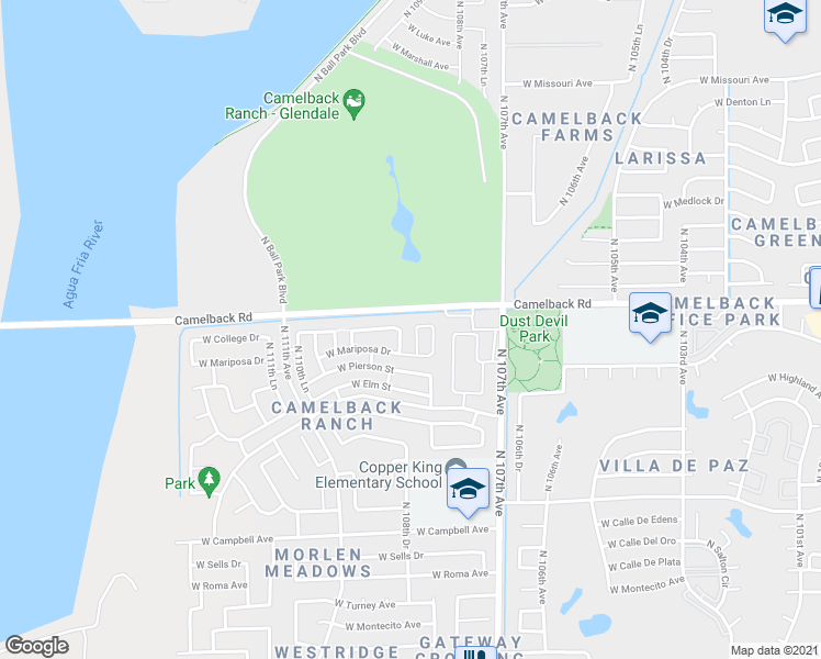 map of restaurants, bars, coffee shops, grocery stores, and more near 4936 North 108th Drive in Phoenix