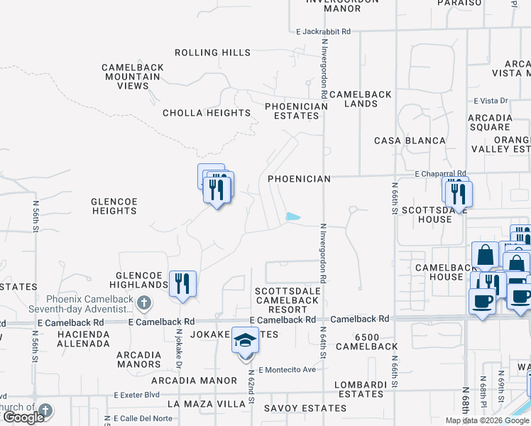 map of restaurants, bars, coffee shops, grocery stores, and more near in Phoenix