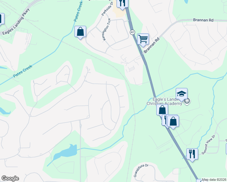 map of restaurants, bars, coffee shops, grocery stores, and more near 124 Bayberry Hill in McDonough