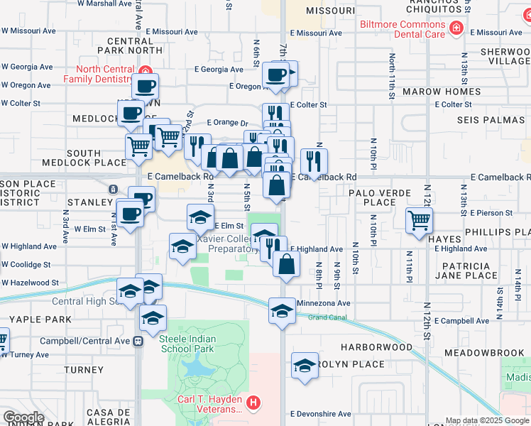 map of restaurants, bars, coffee shops, grocery stores, and more near 522 East Pierson Street in Phoenix