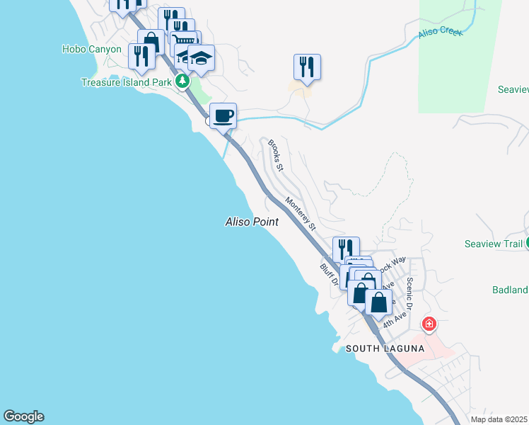 map of restaurants, bars, coffee shops, grocery stores, and more near 15 Camel Point Drive in Laguna Beach