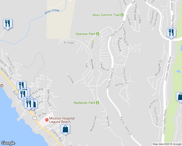 map of restaurants, bars, coffee shops, grocery stores, and more near 8 Toulon in Laguna Niguel