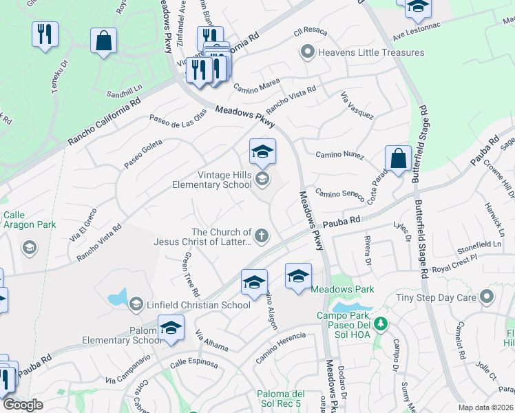 map of restaurants, bars, coffee shops, grocery stores, and more near 41884 Grapevine Court in Temecula