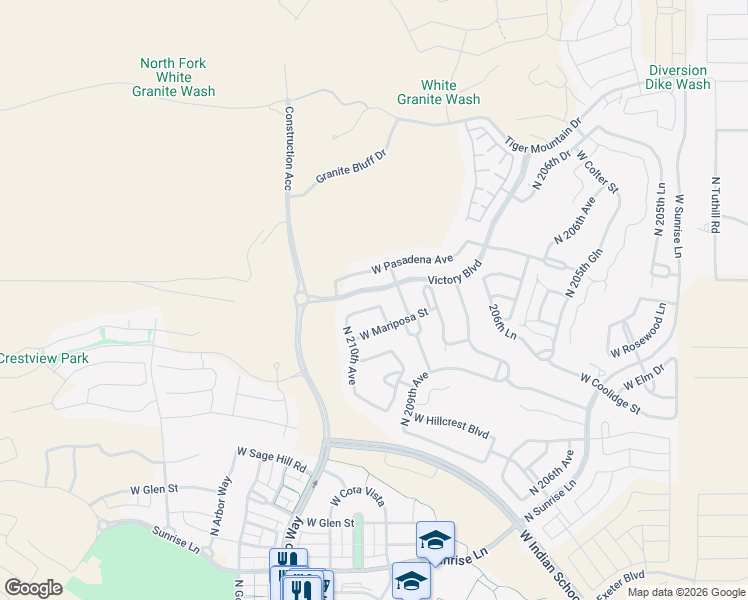 map of restaurants, bars, coffee shops, grocery stores, and more near 4913 North 209th Drive in Buckeye