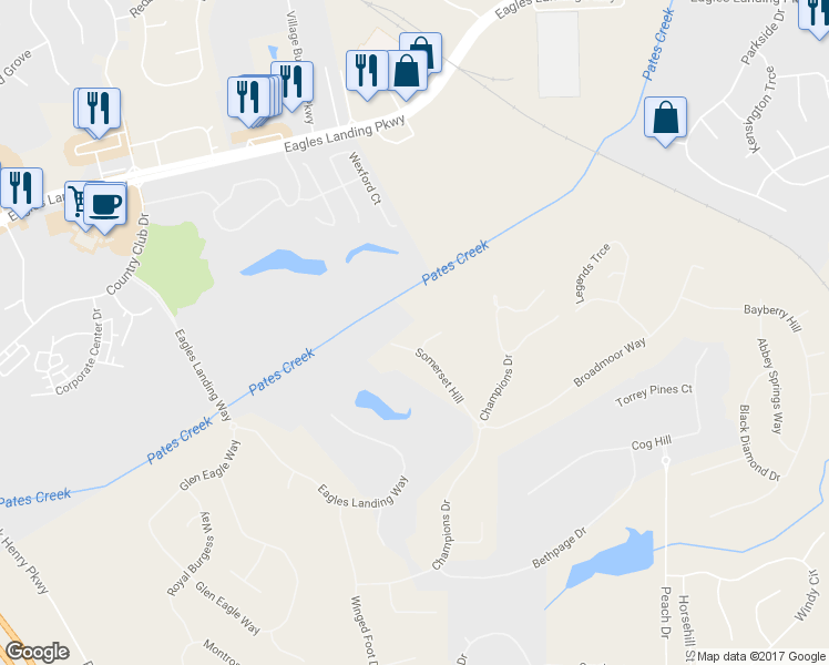 map of restaurants, bars, coffee shops, grocery stores, and more near 201 Somerset Court in McDonough