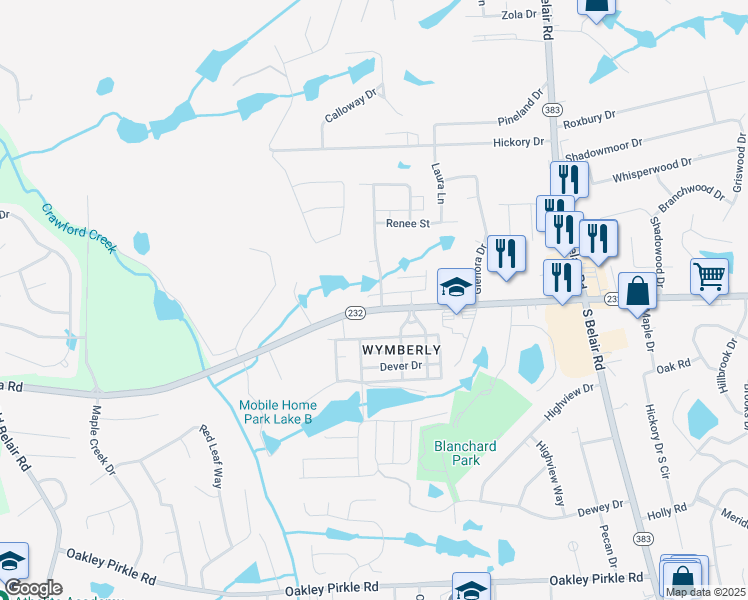 map of restaurants, bars, coffee shops, grocery stores, and more near 4611 Columbia Road in Augusta