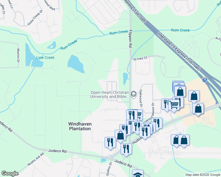 map of restaurants, bars, coffee shops, grocery stores, and more near 316 Goldenrod Drive in Stockbridge