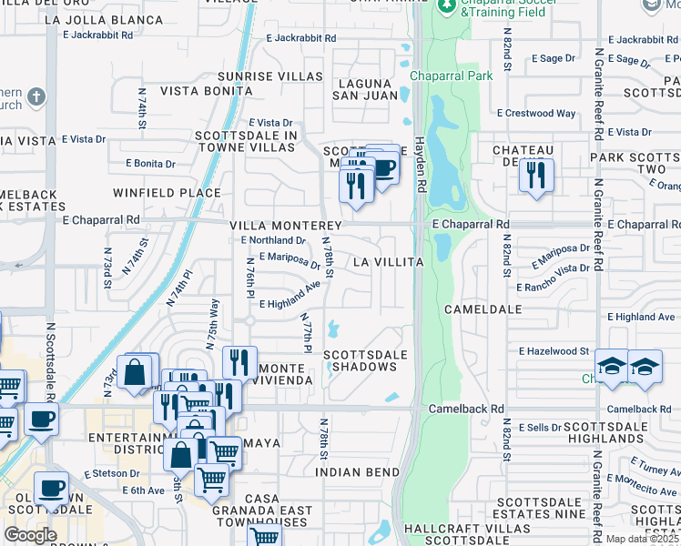 map of restaurants, bars, coffee shops, grocery stores, and more near 7816 North 78th Place in Scottsdale