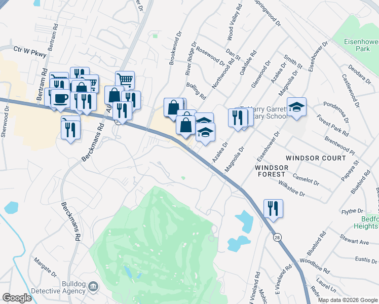 map of restaurants, bars, coffee shops, grocery stores, and more near 2604 Washington Road in Augusta