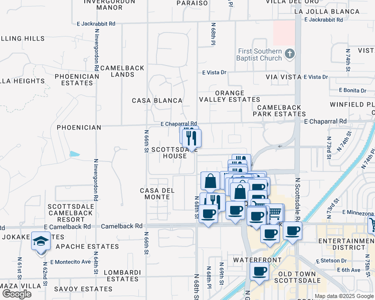 map of restaurants, bars, coffee shops, grocery stores, and more near 4800 North 68th Street in Scottsdale