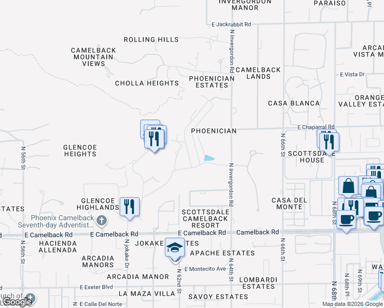 map of restaurants, bars, coffee shops, grocery stores, and more near in Phoenix