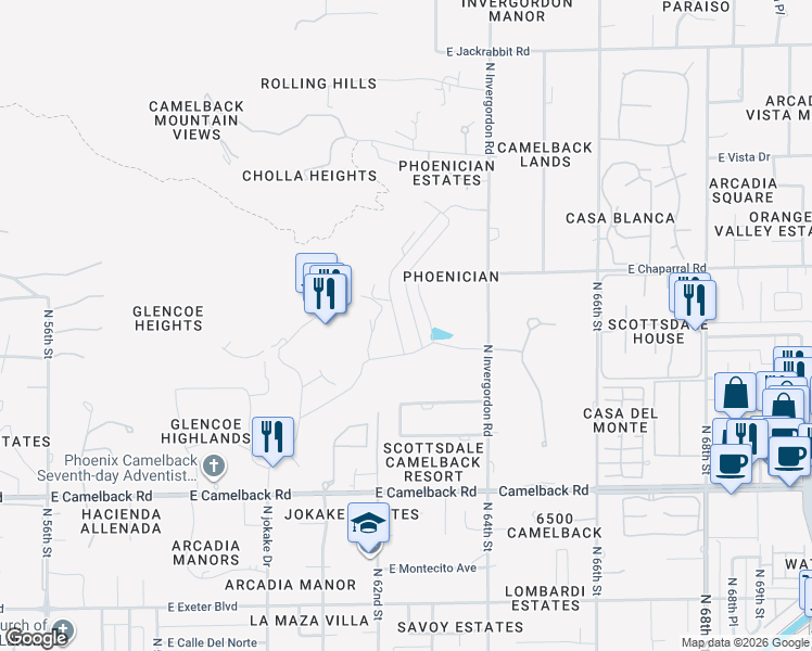 map of restaurants, bars, coffee shops, grocery stores, and more near in Phoenix