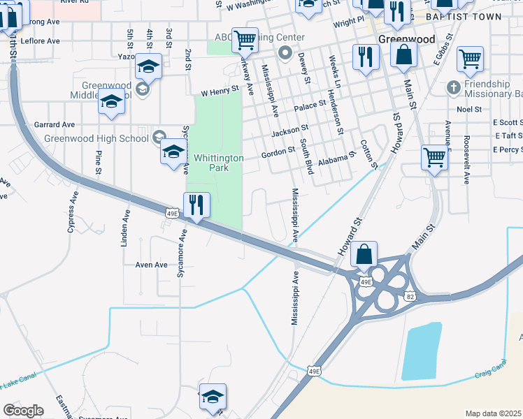 map of restaurants, bars, coffee shops, grocery stores, and more near 1415 Alla Court in Greenwood