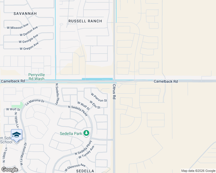 map of restaurants, bars, coffee shops, grocery stores, and more near 17948 West College Drive in Goodyear