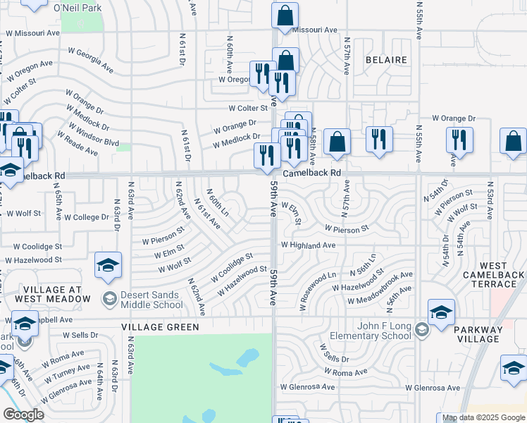 map of restaurants, bars, coffee shops, grocery stores, and more near 5902 West Wolf Street in Phoenix