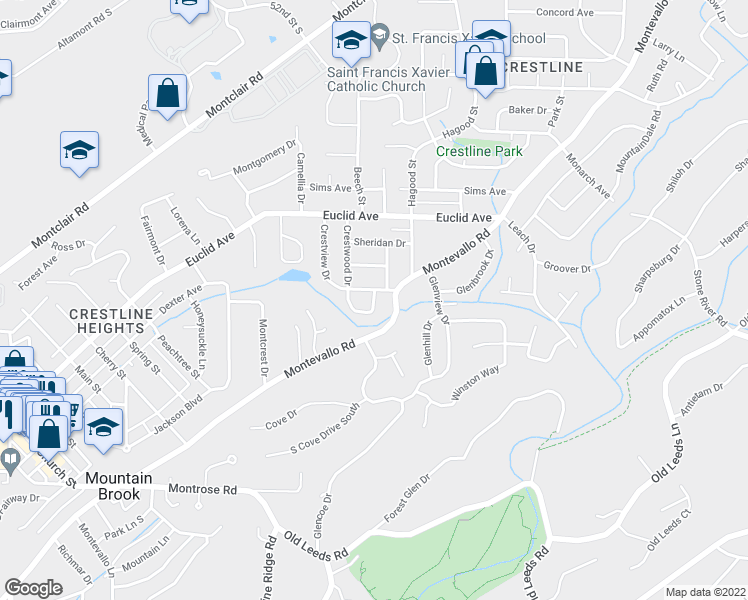 map of restaurants, bars, coffee shops, grocery stores, and more near 20 Crestview Circle in Birmingham