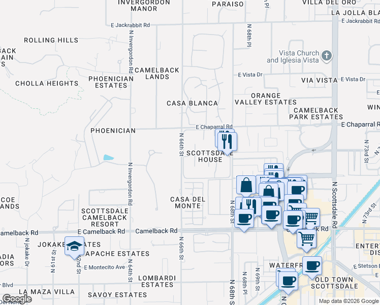map of restaurants, bars, coffee shops, grocery stores, and more near 4800 North 66th Street in Scottsdale