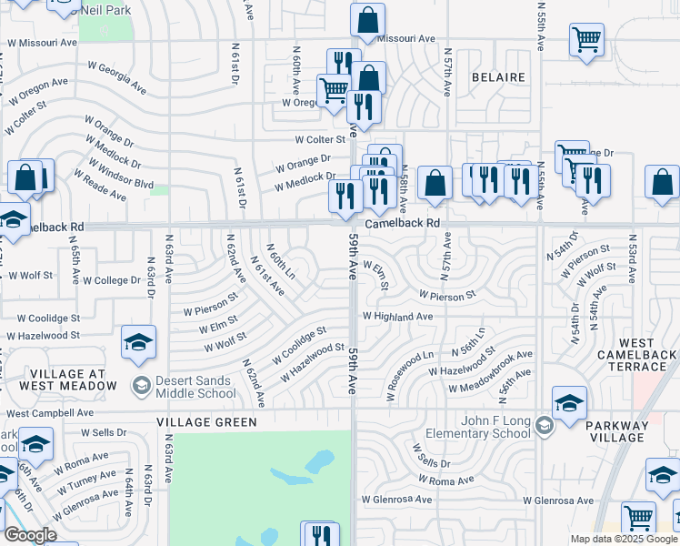 map of restaurants, bars, coffee shops, grocery stores, and more near 5902 West Wolf Street in Phoenix