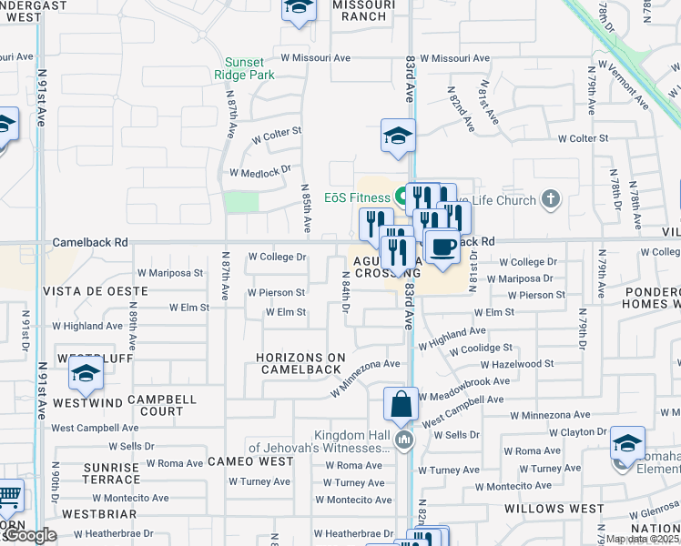 map of restaurants, bars, coffee shops, grocery stores, and more near 4805 North 84th Drive in Phoenix