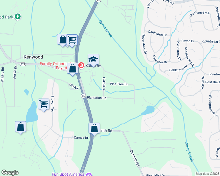 map of restaurants, bars, coffee shops, grocery stores, and more near 115 Pine Tree Drive in Fayetteville