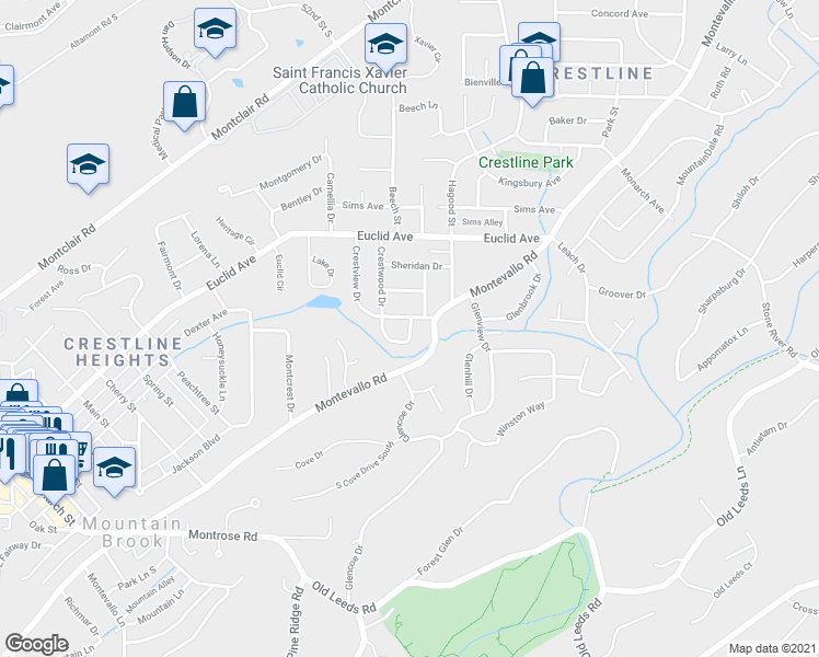 map of restaurants, bars, coffee shops, grocery stores, and more near 20 Crestview Circle in Birmingham
