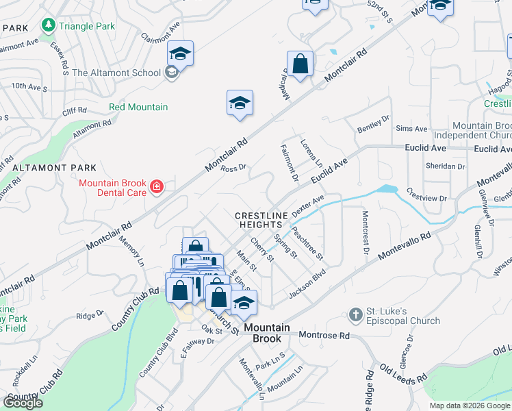 map of restaurants, bars, coffee shops, grocery stores, and more near in Mountain Brook