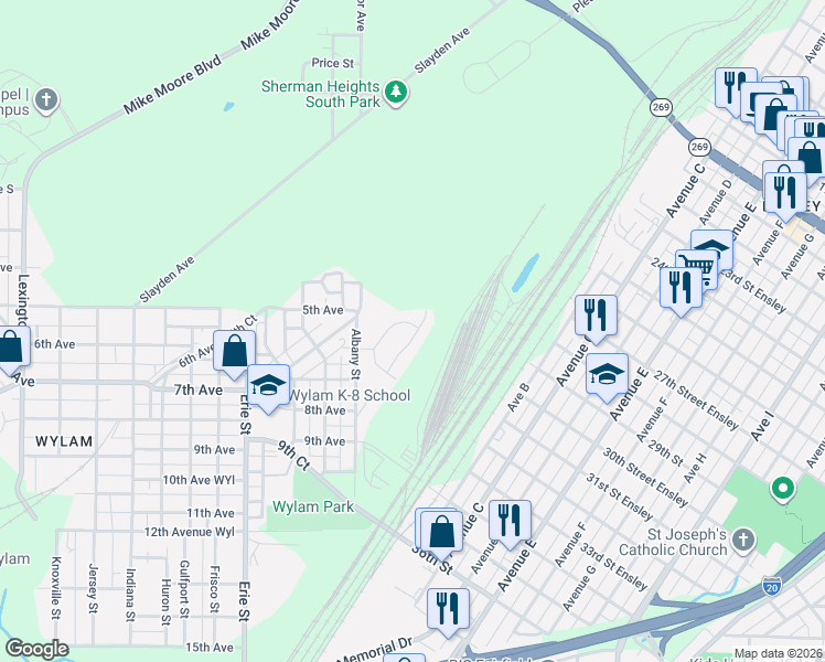 map of restaurants, bars, coffee shops, grocery stores, and more near 717 Attalla Street in Birmingham