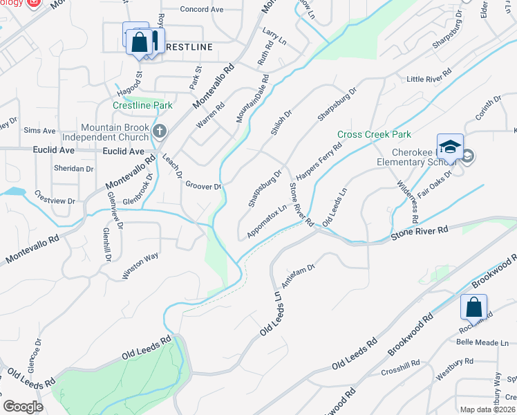 map of restaurants, bars, coffee shops, grocery stores, and more near 4135 Sharpsburg Drive in Birmingham
