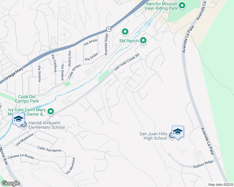 map of restaurants, bars, coffee shops, grocery stores, and more near 31321 Via Las Palmas in San Juan Capistrano