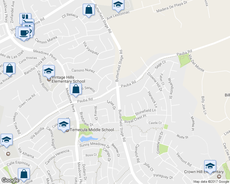 map of restaurants, bars, coffee shops, grocery stores, and more near 42351 Gronlund Court in Temecula