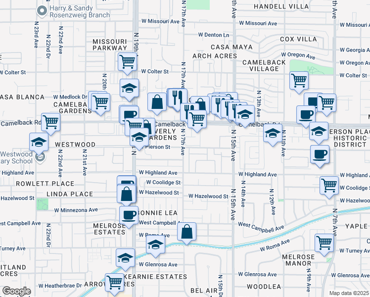 map of restaurants, bars, coffee shops, grocery stores, and more near 4733 North 17th Avenue in Phoenix