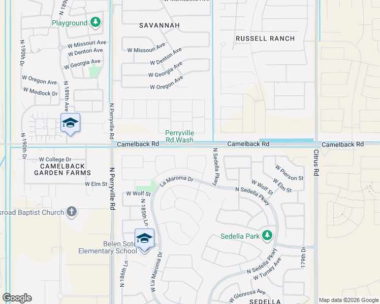 map of restaurants, bars, coffee shops, grocery stores, and more near 18383 West College Drive in Goodyear