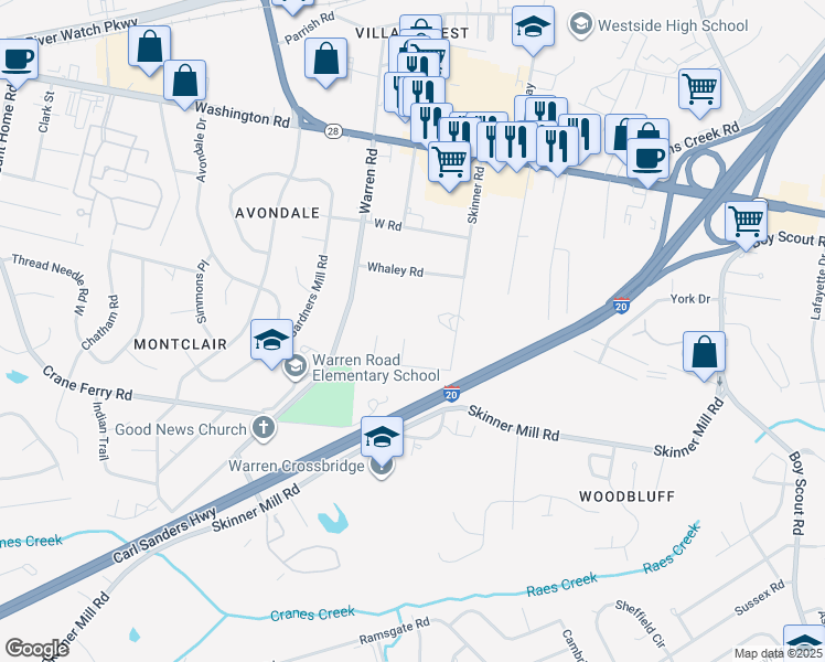map of restaurants, bars, coffee shops, grocery stores, and more near 3109 Holly Haven Drive in Augusta